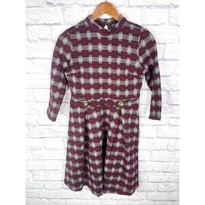 MODCLOTH Women's Maroon Gray Plaid Fit & Flare Dress Medium